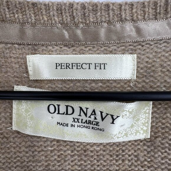 Vintage Old Navy Camel Tan V-Neck Perfect Fit 90's Y2K Sweater Wool Angora XXL - Picture 3 of 5